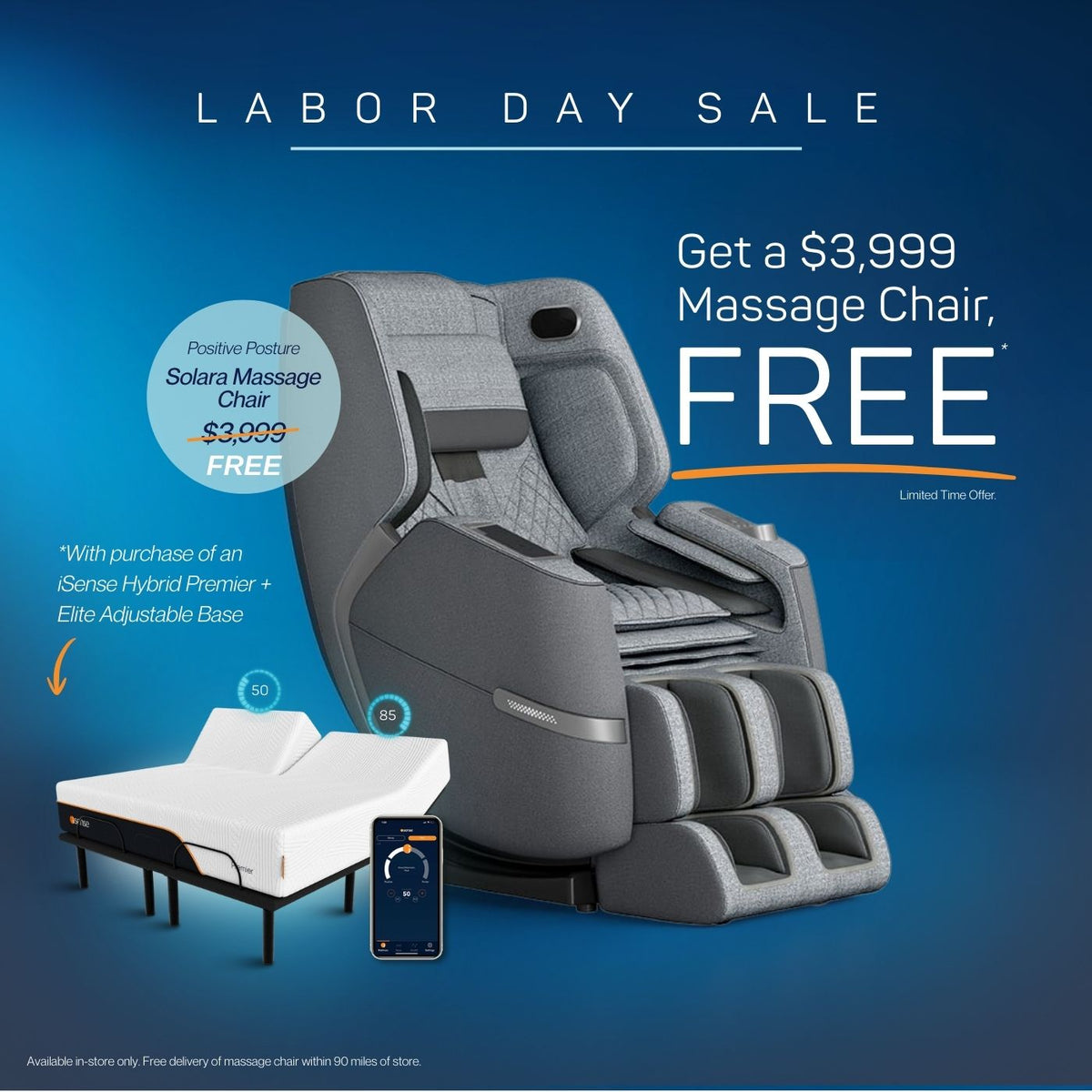 iSense Hybrid Mattress + Elite Base + Massage Chair