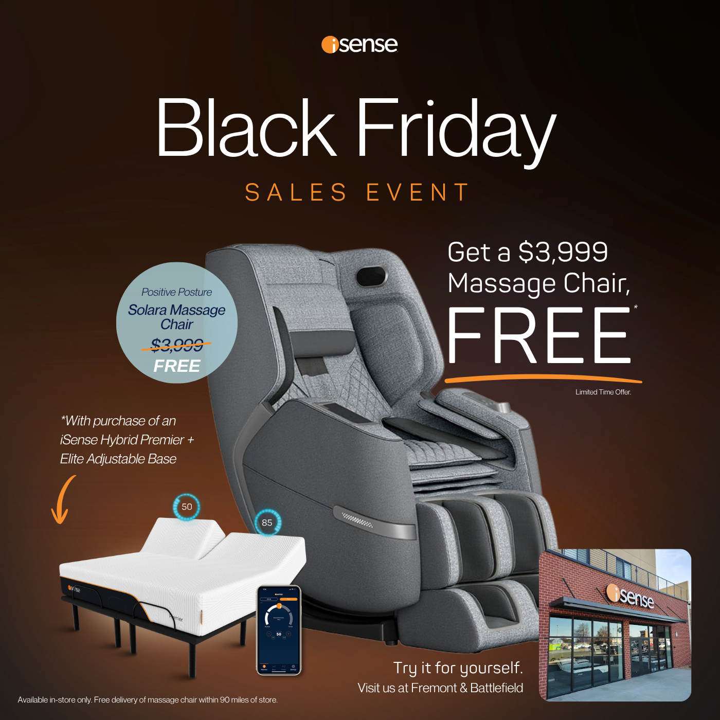 iSense Hybrid Mattress + Elite Base + Massage Chair